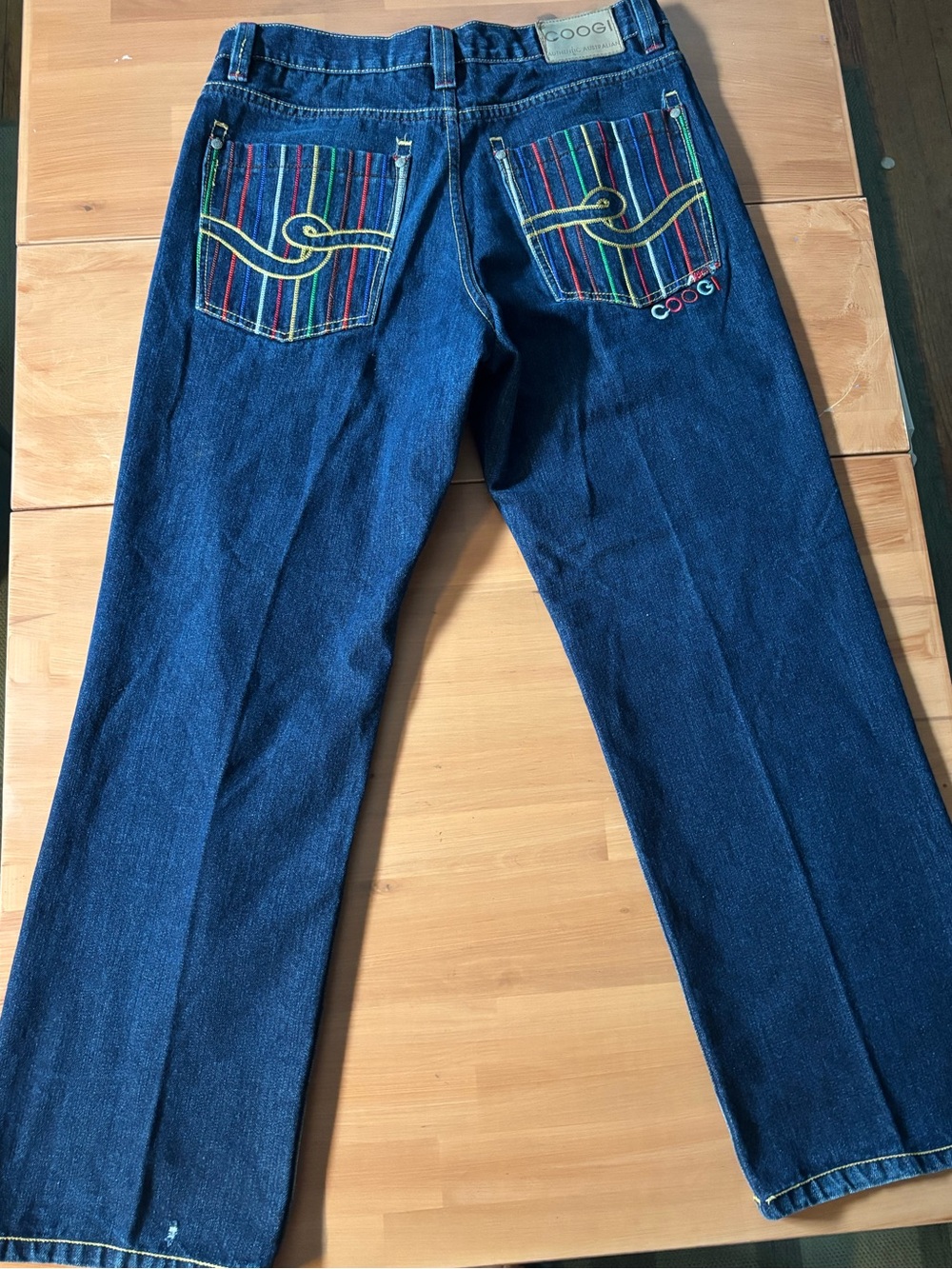 COOGI Dark Blue Jeans with Multicolor Striped Back Pockets
